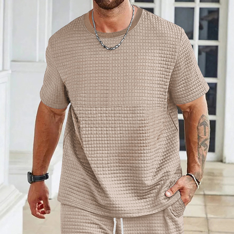 Short-Sleeved Men's T-Shirt Trendy Men's Solid Color Round Neck Small Square T-Shirt Top