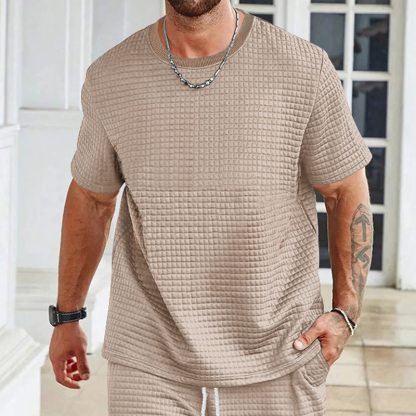 Short-Sleeved Men's T-Shirt Trendy Men's Solid Color Round Neck Small Square T-Shirt Top