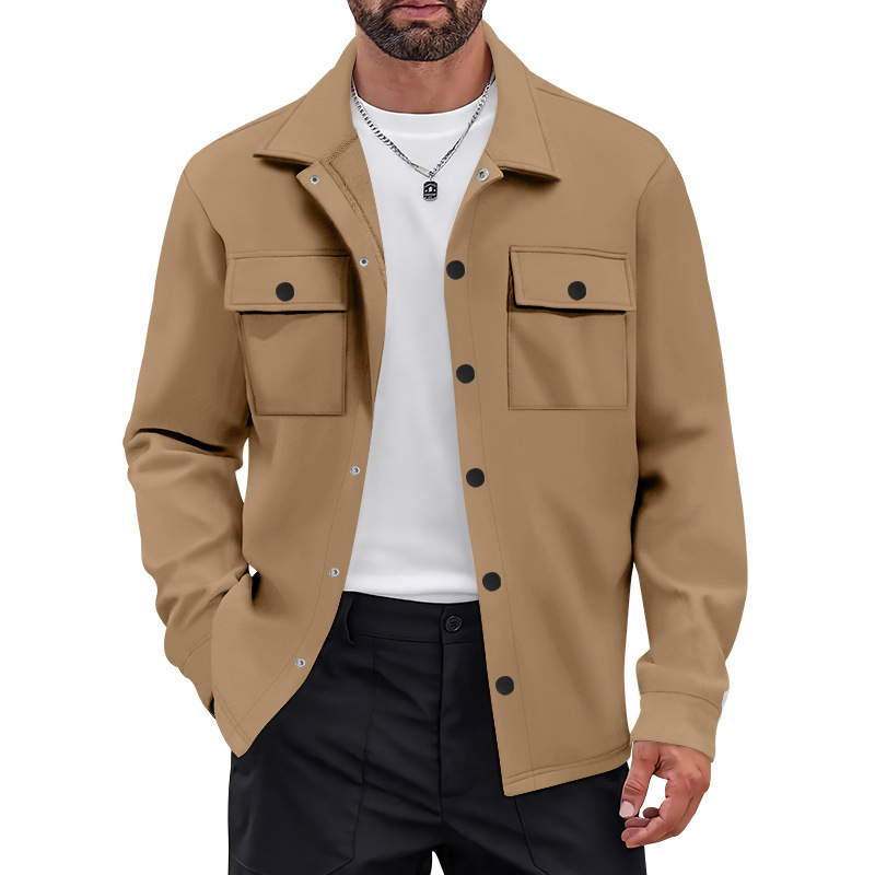 American Heavyweight Workwear Retro Commuter Single-Breasted Lapel Jacket Casual Long-Sleeved Shirt