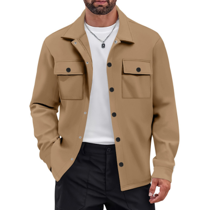 American Heavyweight Workwear Retro Commuter Single-Breasted Lapel Jacket Casual Long-Sleeved Shirt