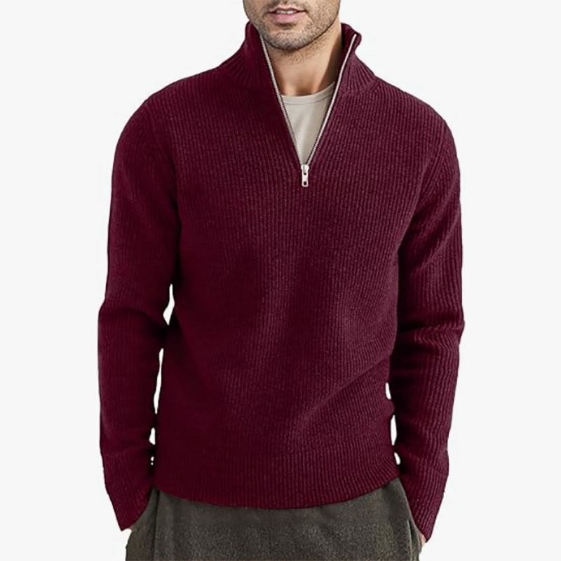Men's New Thickened Half-High Zipper Collar Men's Warm Winter Sweater