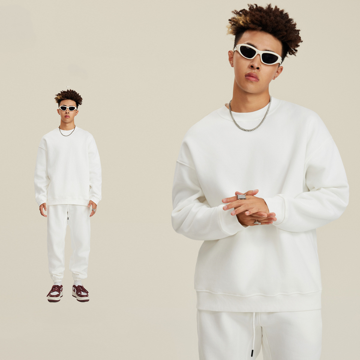 Men's Autumn And Winter Solid Color Thick Round Neck Casual Sweatshirt