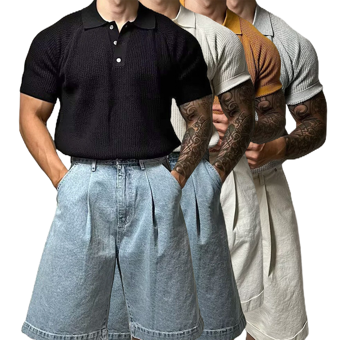 Large Size Knitted Short Sleeve Men's Honeycomb Hollow POLO Shirt Lapel Business T-shirt