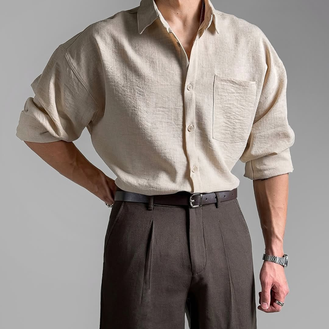 Men's Loose Fit Long-Sleeved Shirt, Versatile Design, Highlighting Masculine Charm, Skin-Friendly Fabric