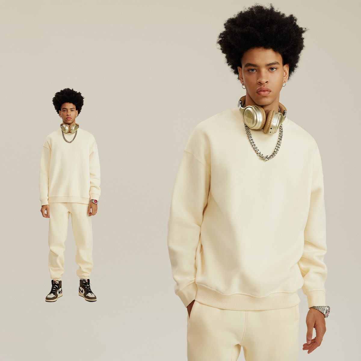 Men's Autumn And Winter Solid Color Thick Round Neck Casual Sweatshirt