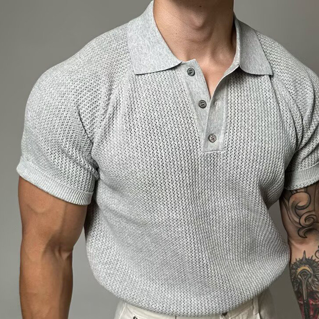 Large Size Knitted Short Sleeve Men's Honeycomb Hollow POLO Shirt Lapel Business T-shirt