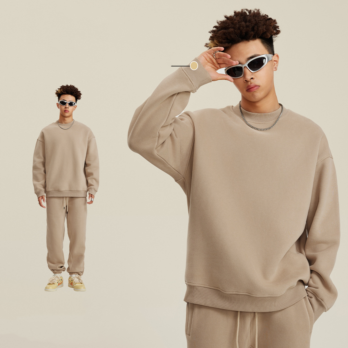 Men's Autumn And Winter Solid Color Thick Round Neck Casual Sweatshirt