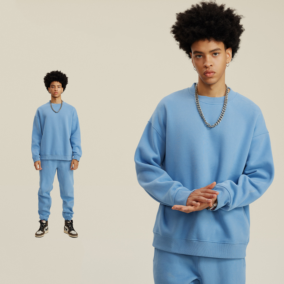 Men's Autumn And Winter Solid Color Thick Round Neck Casual Sweatshirt