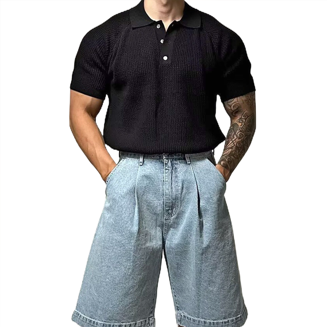 Large Size Knitted Short Sleeve Men's Honeycomb Hollow POLO Shirt Lape