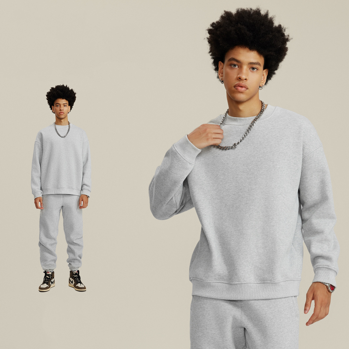 Men's Autumn And Winter Solid Color Thick Round Neck Casual Sweatshirt