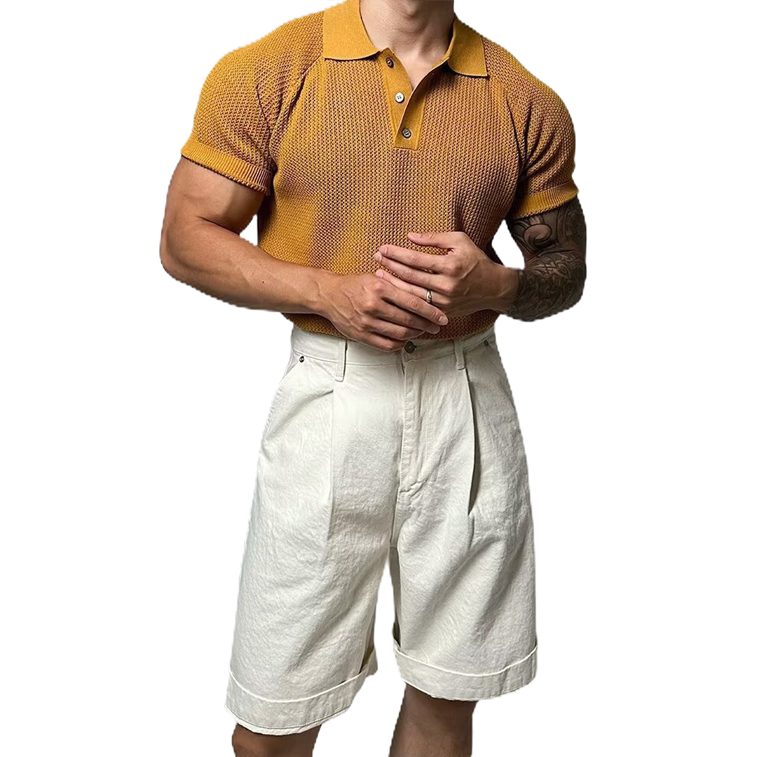 Large Size Knitted Short Sleeve Men's Honeycomb Hollow POLO Shirt Lapel Business T-shirt