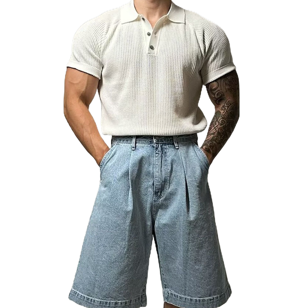 Large Size Knitted Short Sleeve Men's Honeycomb Hollow POLO Shirt Lape