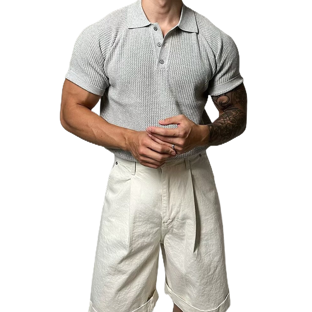 Large Size Knitted Short Sleeve Men's Honeycomb Hollow POLO Shirt Lape