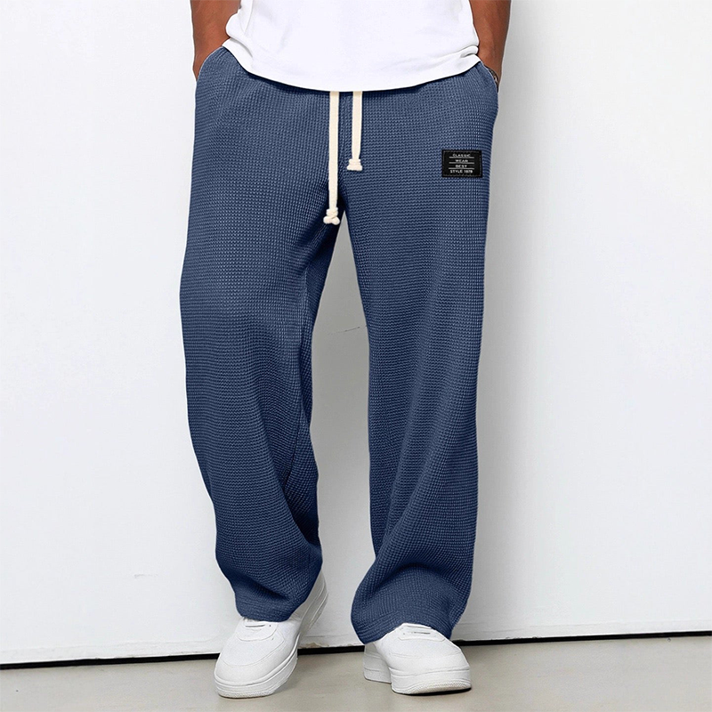 Men’s Waffle Knit Relaxed Fit Straight-Leg Sweatpants, Soft Draping Lounge Joggers, Lightweight Casual Spring-Fall Trousers