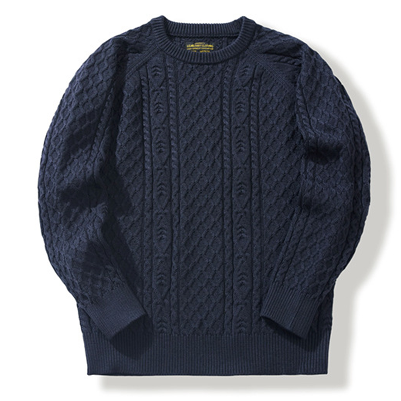 2025 Men's Retro Heavyweight Wool Blend Sweater, Classic Chunky Cable Knit, Aran Wool Sweater, Winter Crewneck Pullover