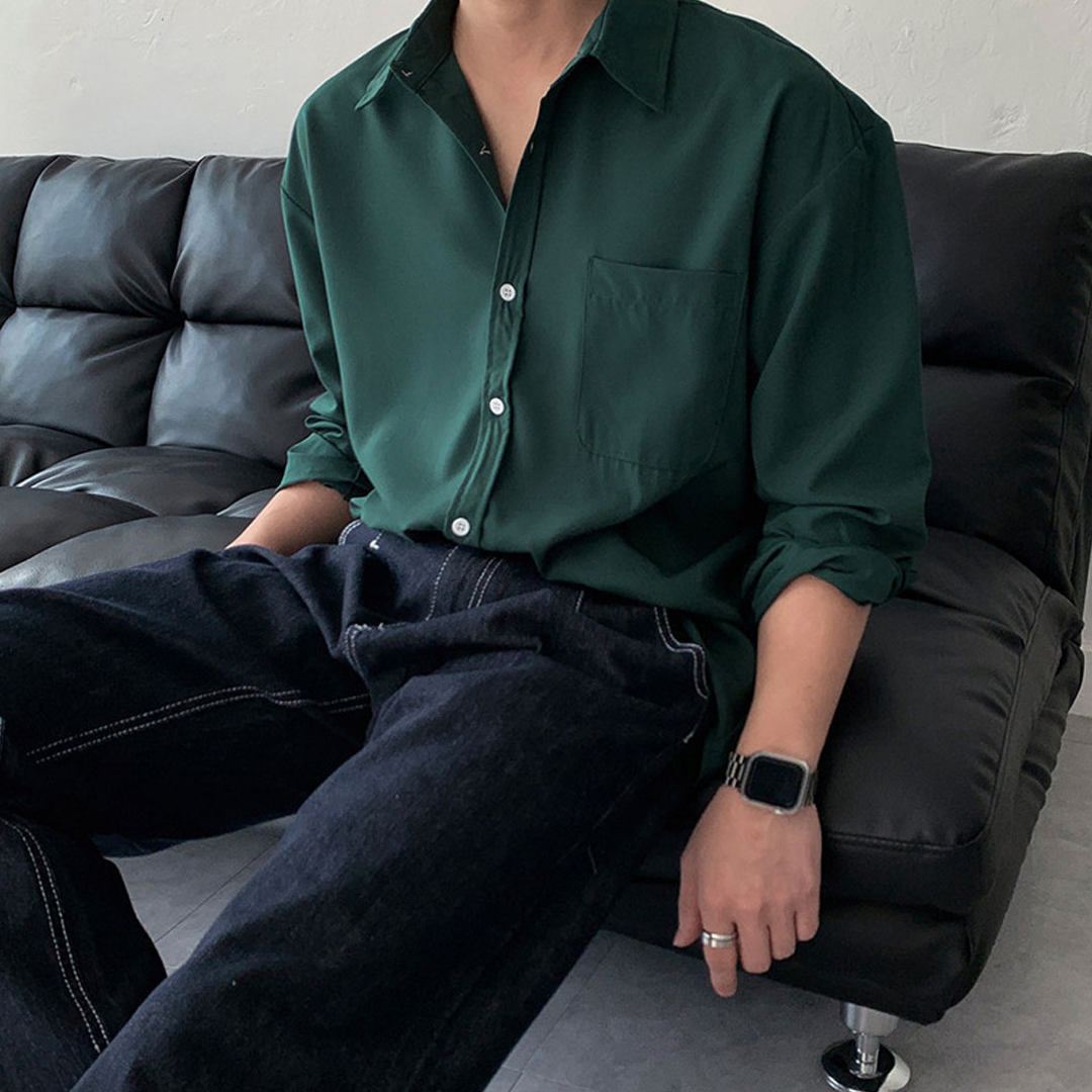 Spring And Autumn Solid Color Silhouette Men's Long Sleeve Shirt