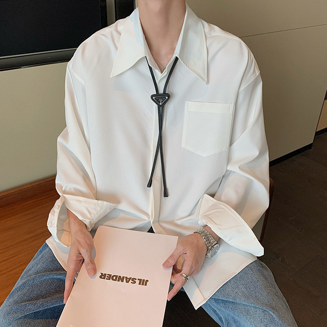 Spring And Autumn Solid Color Silhouette Men's Long Sleeve Shirt