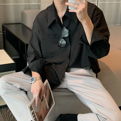Spring And Autumn Solid Color Silhouette Men's Long Sleeve Shirt