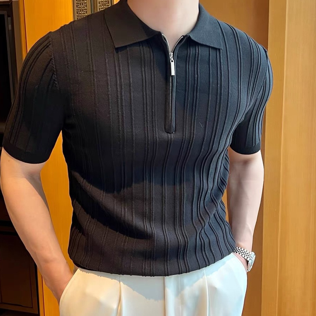 Men's British Retro Jacquard Polo – Casual Short-Sleeve Lapel Knit Tee