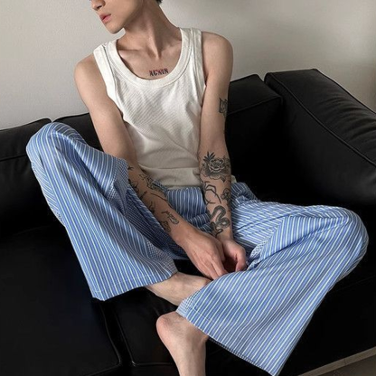Lazy Style Niche Striped Design Loose Slim Wide-Leg Trousers