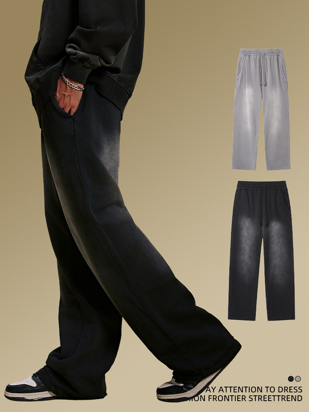 New Men's Casual All-Match Gradient Loose Wide-Leg Pants