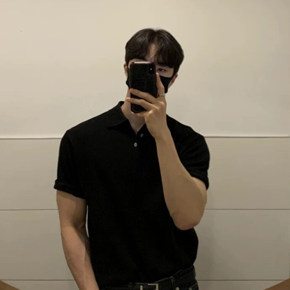 Knitted Short-Sleeved Henley Collar Polo Shirt Mature And Steady Men's T-Shirt