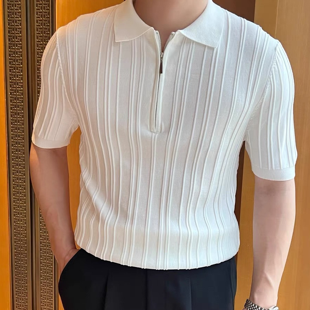 Men's British Retro Jacquard Polo – Casual Short-Sleeve Lapel Knit Tee