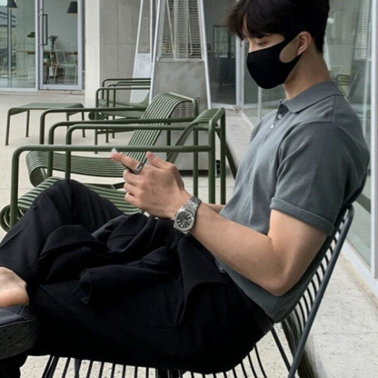 Knitted Short-Sleeved Henley Collar Polo Shirt Mature And Steady Men's T-Shirt