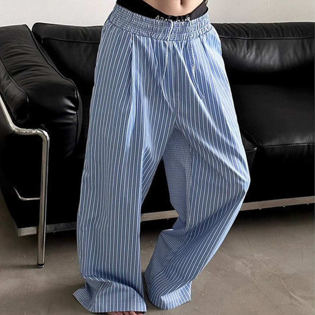 Lazy Style Niche Striped Design Loose Slim Wide-Leg Trousers