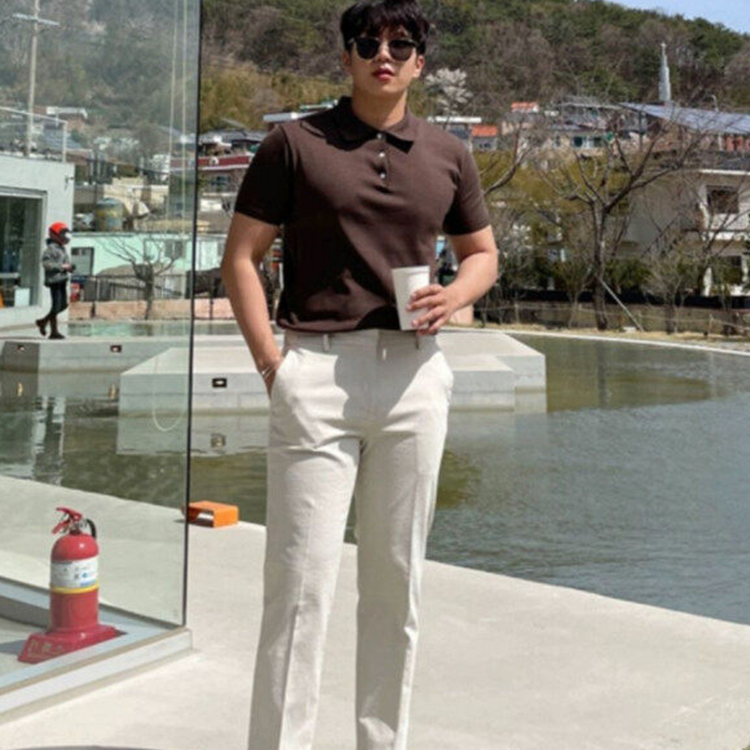 Knitted Short-Sleeved Henley Collar Polo Shirt Mature And Steady Men's T-Shirt