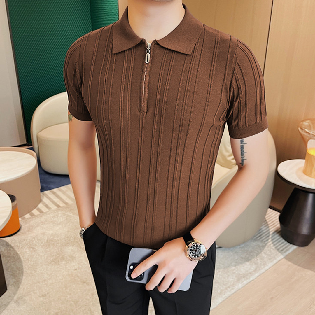 Men's British Retro Jacquard Polo – Casual Short-Sleeve Lapel Knit Tee