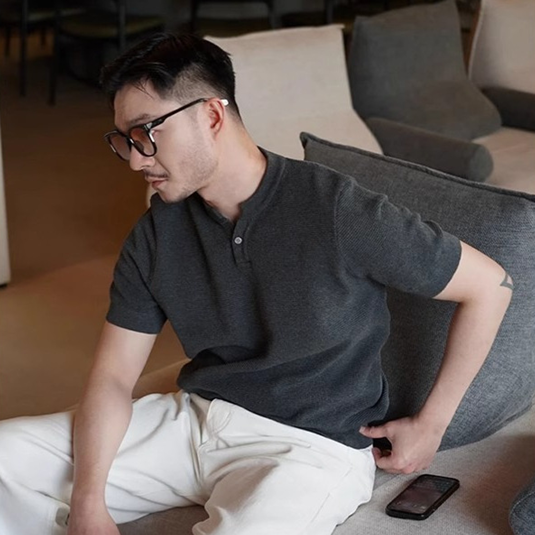 Knitted Short-Sleeved Henley Collar Polo Shirt Mature And Steady Men's T-Shirt