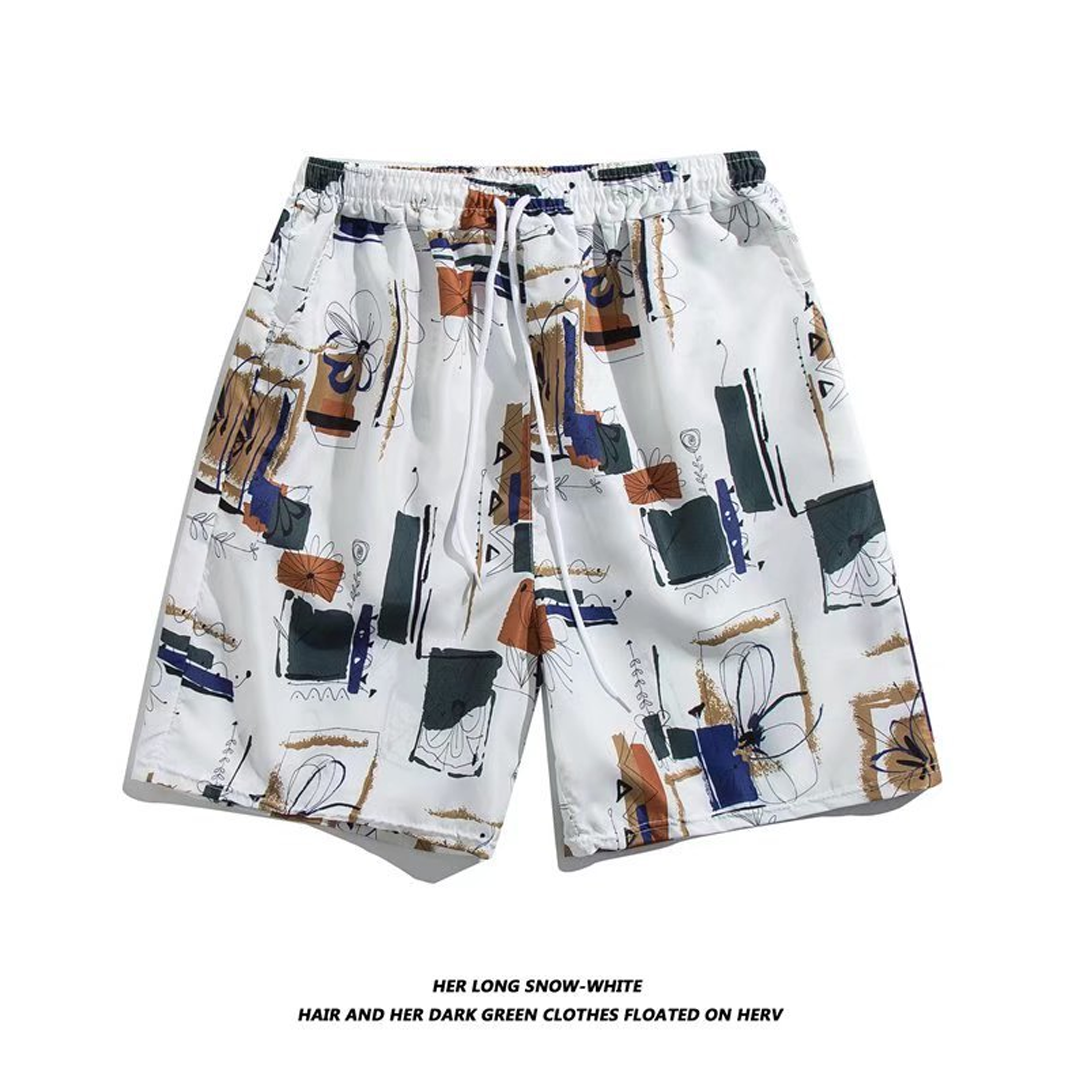 Men's Loose Large Size Beach Pants With Prints Large Pants Quick-Drying Shorts