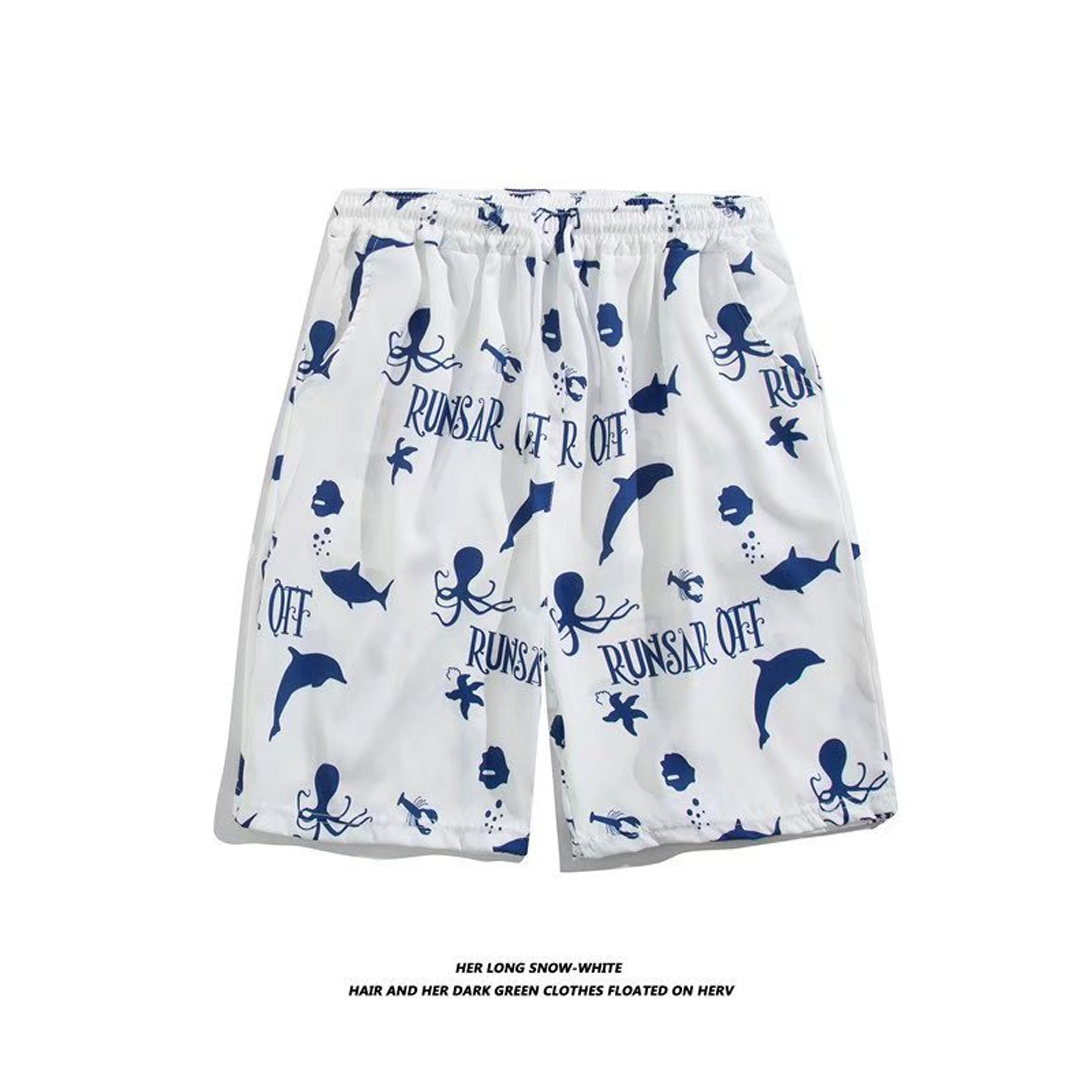 Men's Loose Large Size Beach Pants With Prints Large Pants Quick-Dryin