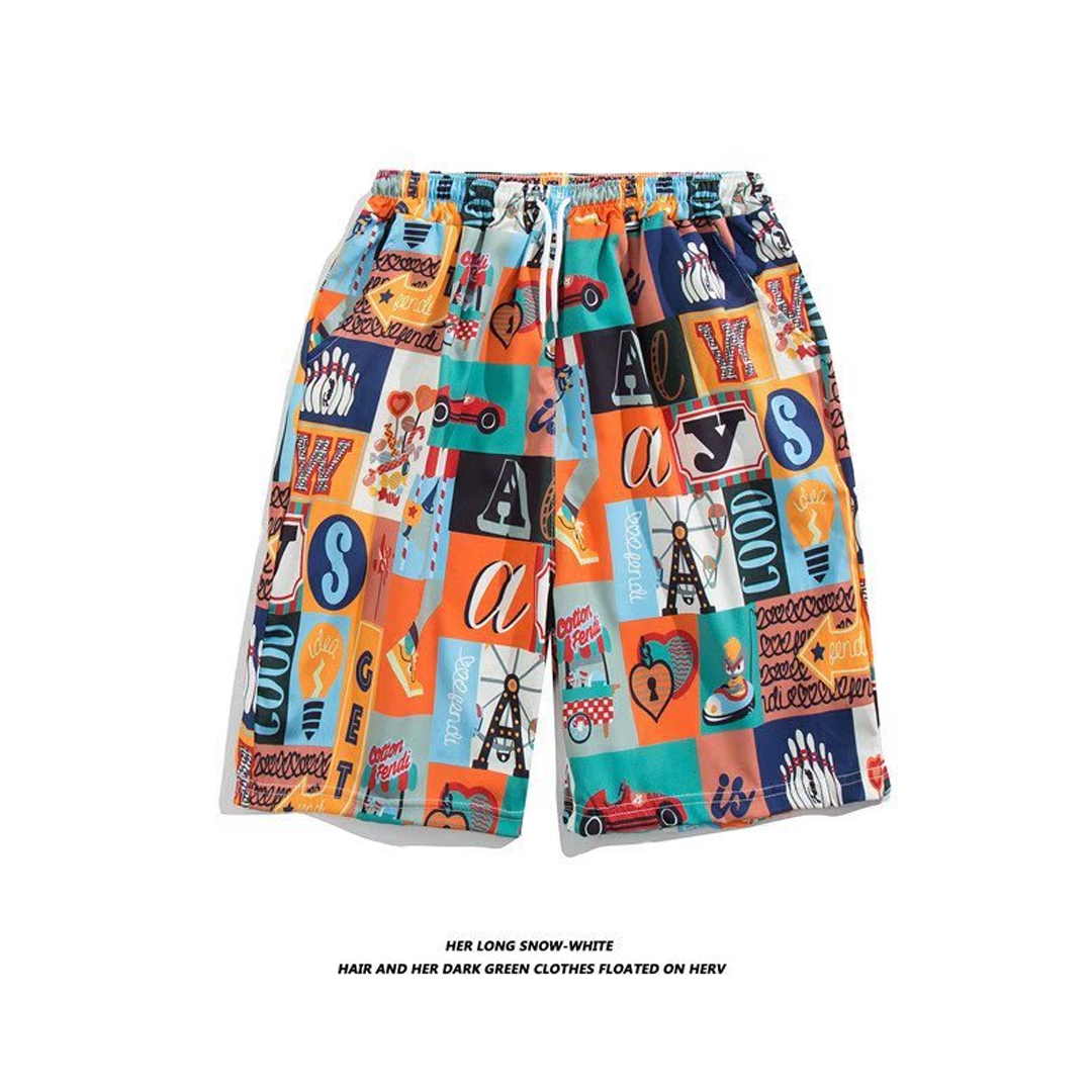 Men's Loose Large Size Beach Pants With Prints Large Pants Quick-Dryin