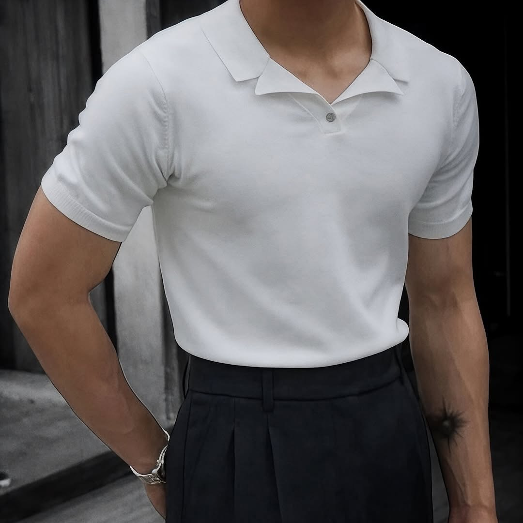 Men's Slim-Fit Ice Silk Fabric V-Neck Top, Slightly Stretchable Fabric, Cool And Breathable, Highlighting Masculine Charm