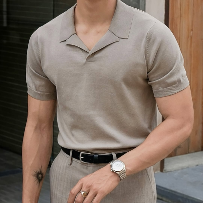 Men's Slim-Fit Ice Silk Fabric V-Neck Top, Slightly Stretchable Fabric, Cool And Breathable, Highlighting Masculine Charm