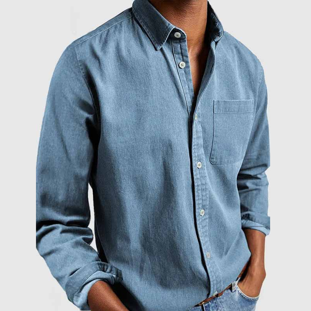 Men's Pocket Casual Tops Washed Cotton Button Men's Long Sleeve Shirt