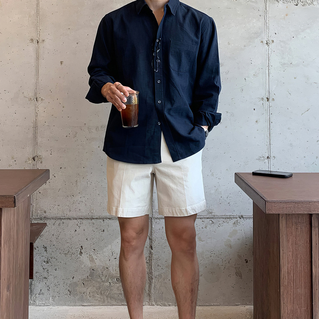 Cotton And Linen Wrinkled Shirt Men's High-End Loose Sunscreen Long-Sleeved Top Skin-Friendly Breathable Linen Shirt