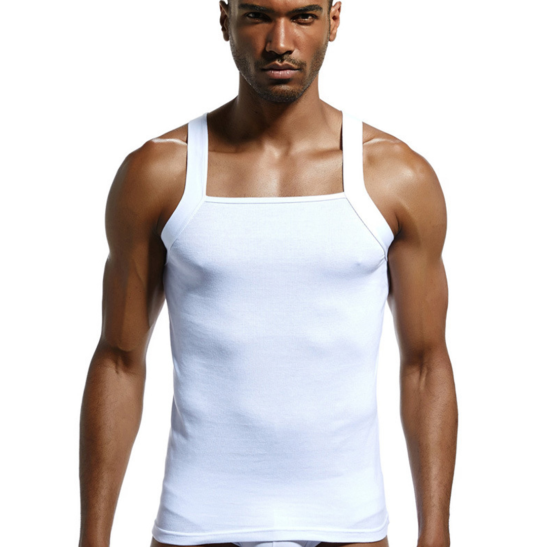 Men's Solid Color Ribbed Cotton High Elastic Close-Fitting Sweat-Absor