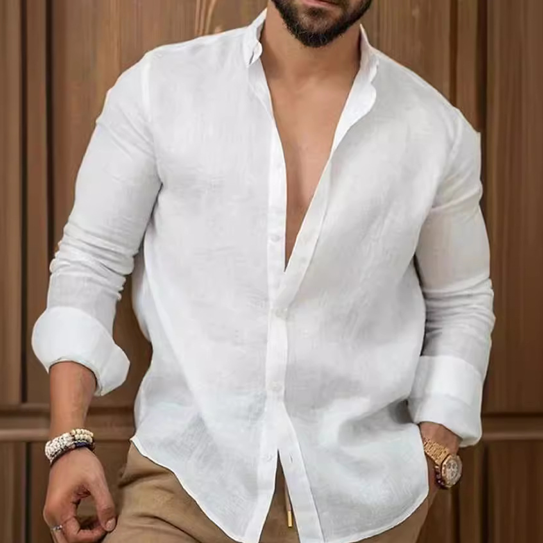 Cotton And Linen Solid Color Men's Shirt Casual Versatile