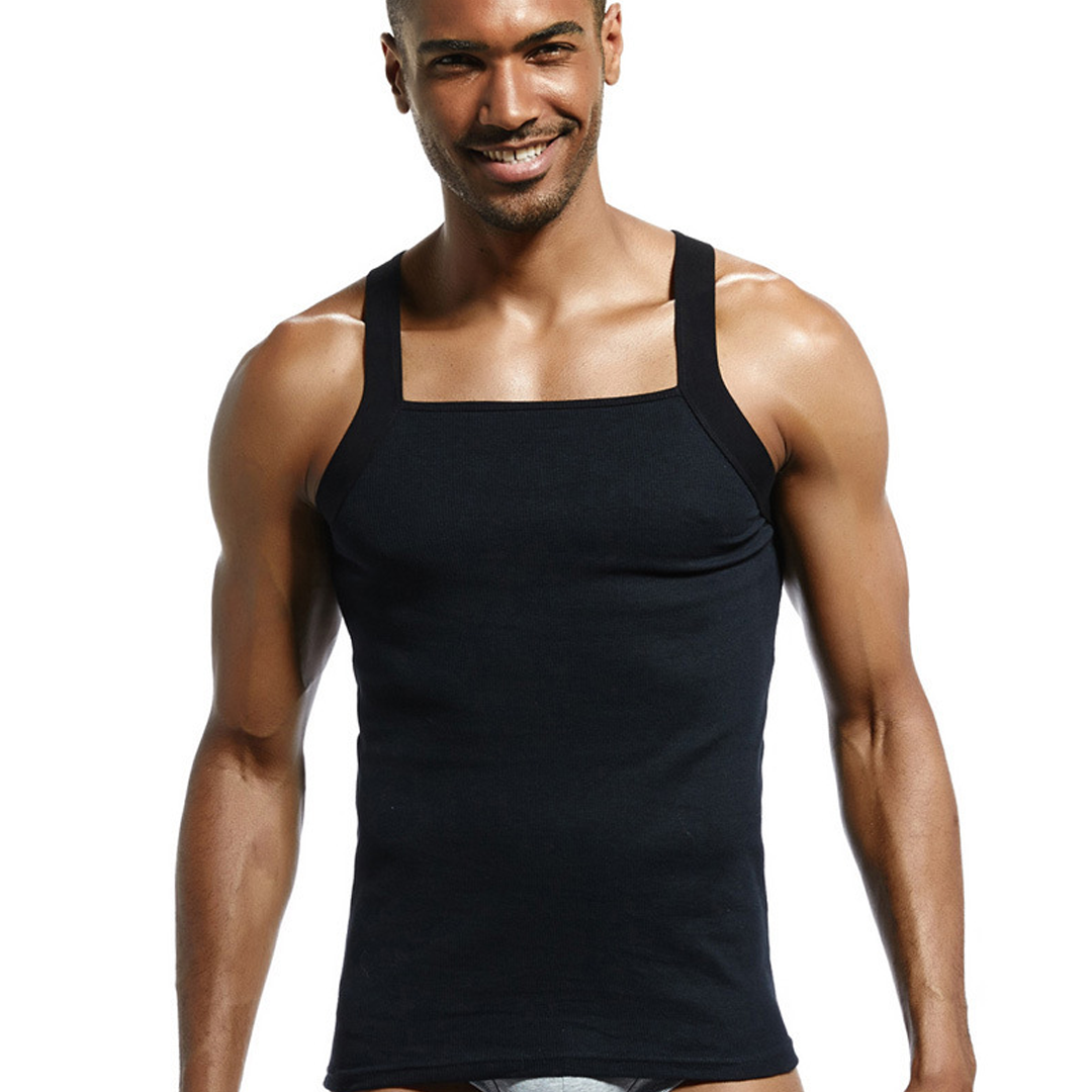Men's Solid Color Ribbed Cotton High Elastic Close-Fitting Sweat-Absorbent Bottoming Single Vest
