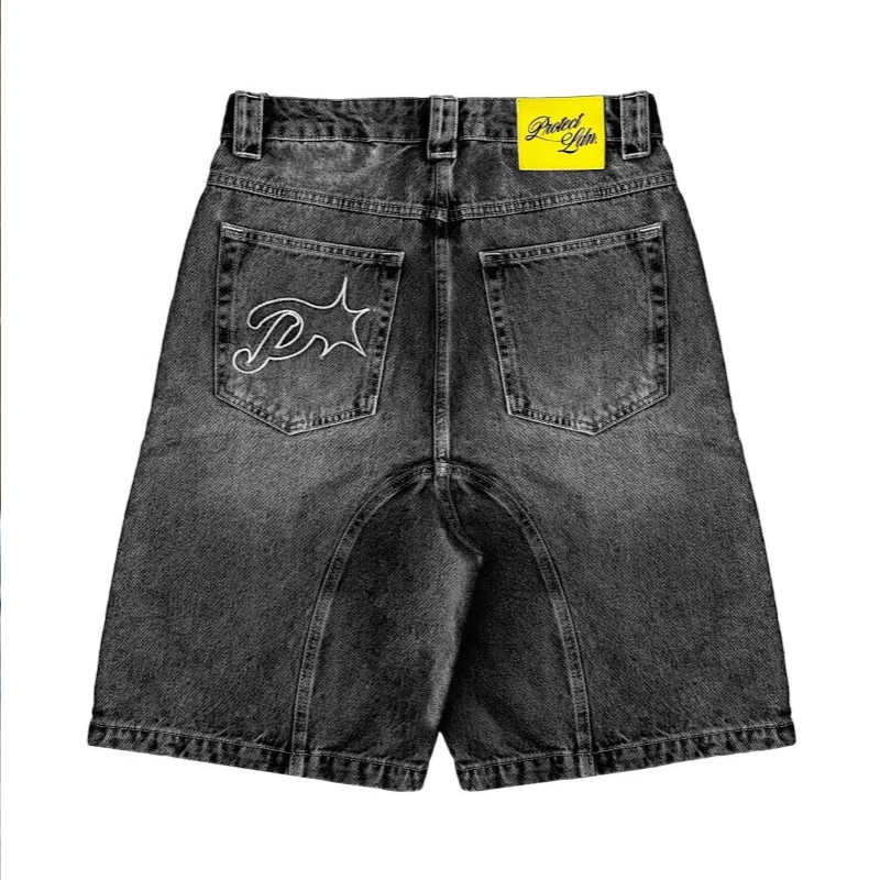 Retro Casual American Street Embroidery Loose Washed Denim Shorts
