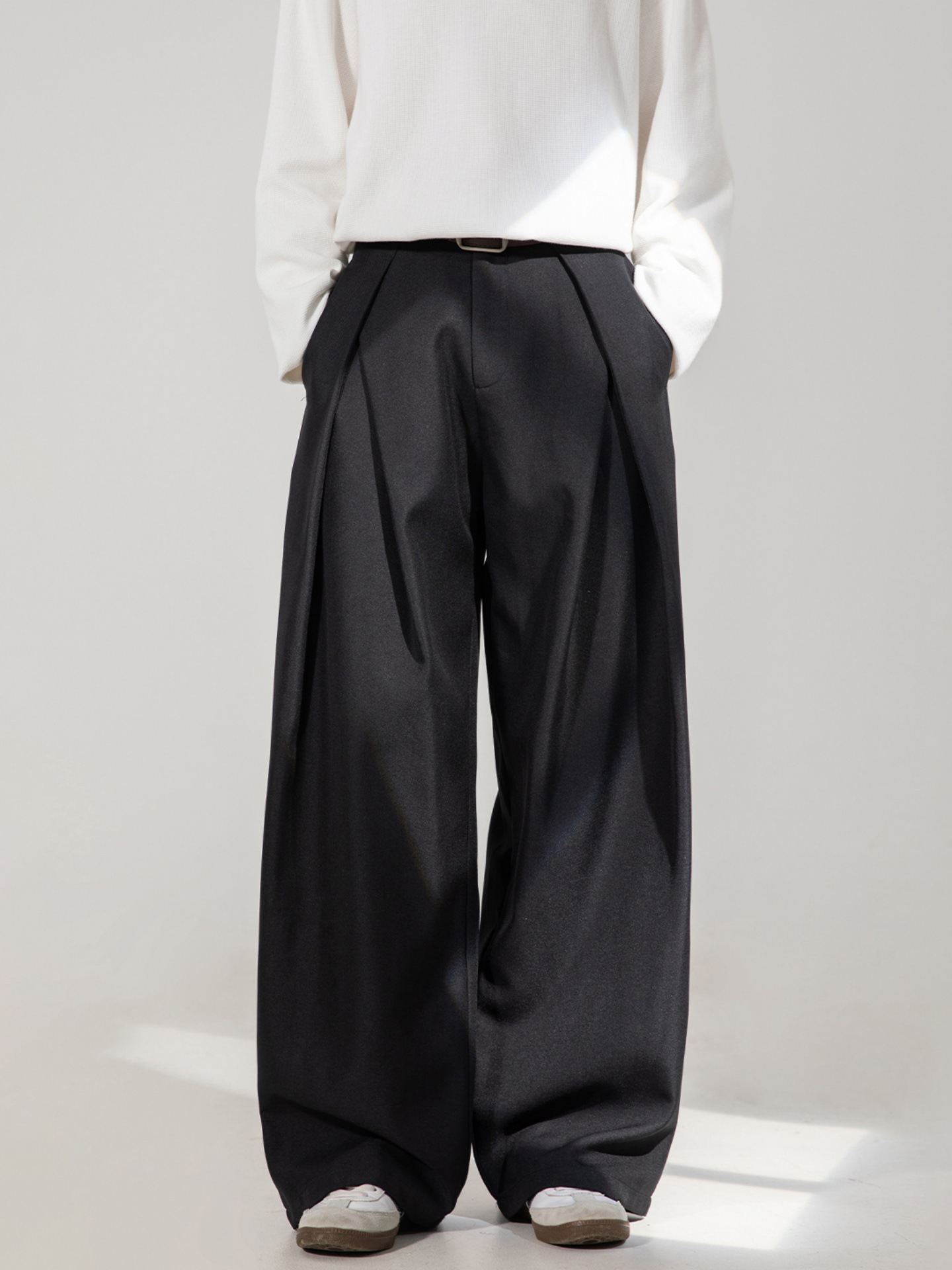 Pleated Design Textured Casual Pants Men's Autumn Style Drape Loose Straight Trousers