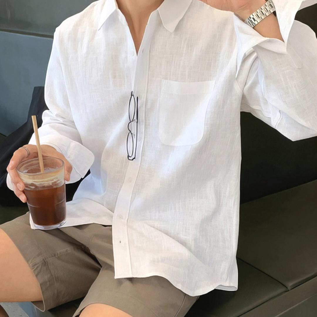 Cotton And Linen Wrinkled Shirt Men's High-End Loose Sunscreen Long-Sl