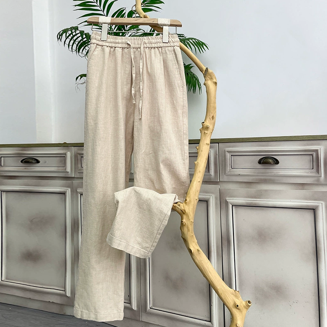 Men's Casual Pants Loose Wide-Leg Thin Linen Trousers