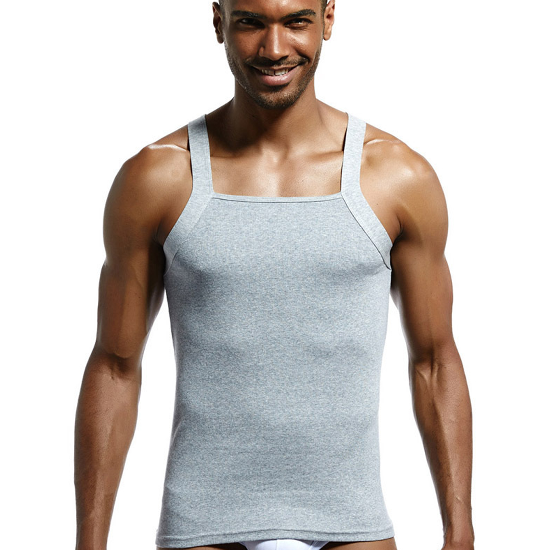 Men's Solid Color Ribbed Cotton High Elastic Close-Fitting Sweat-Absor