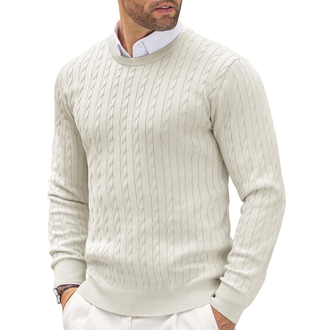 Twisted Solid Color Autumn And Winter New Men's Round Neck Pullover Knitted Slim Long Sleeve Sweater