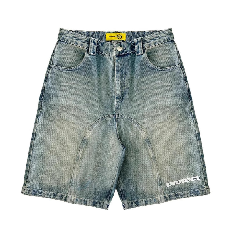 Retro Casual American Street Embroidery Loose Washed Denim Shorts