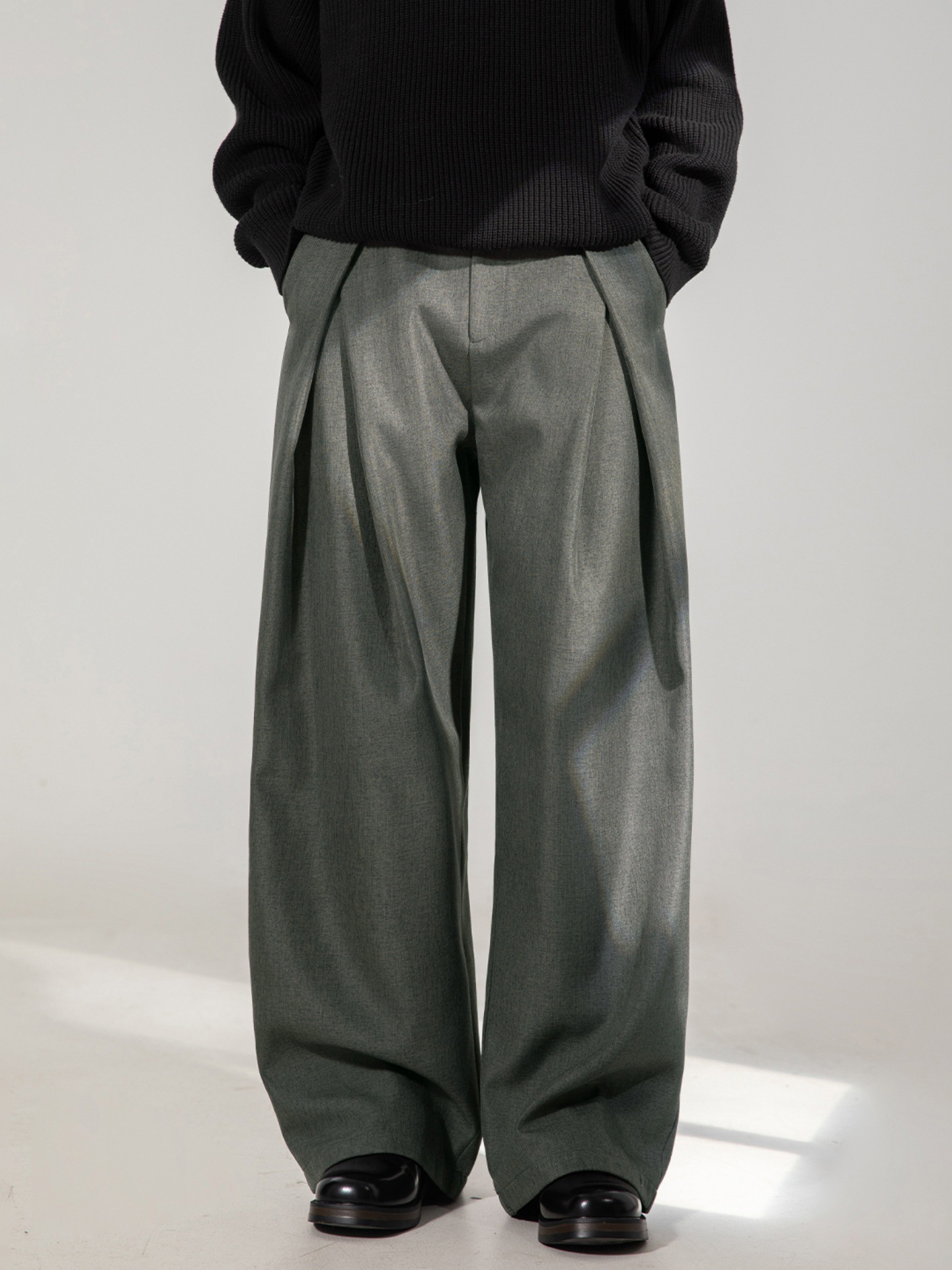 Pleated Design Textured Casual Pants Men's Autumn Style Drape Loose Straight Trousers
